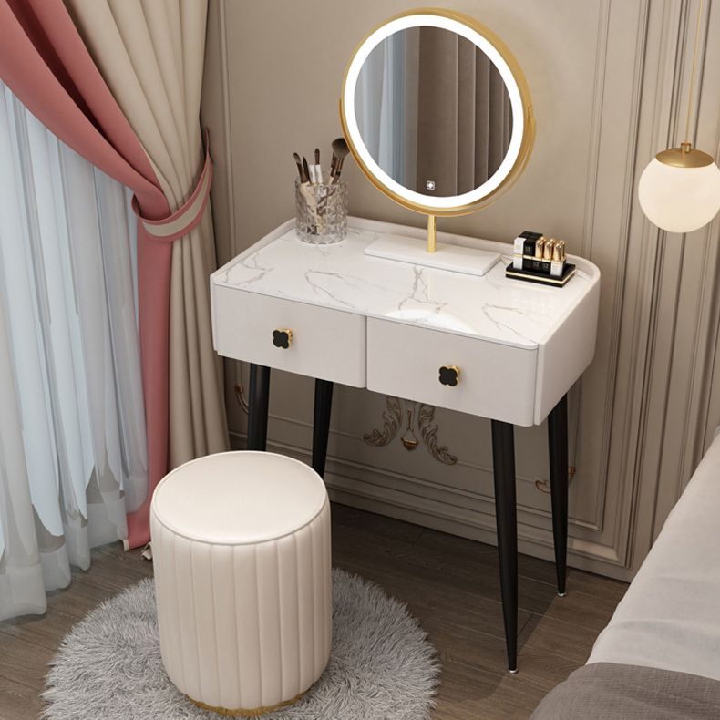Glam Faux Leather Makeup Counter Bedroom Vanity Dressing Table with Drawer