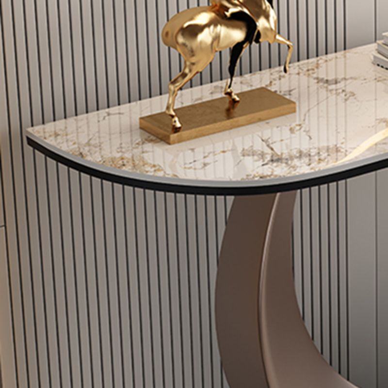 Contemporary Console Table Stone Half Moon End Table , 33.46" Tall