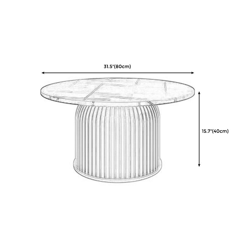 Mesa de centro moderna de pizarra maciza, mesa de cóctel redonda de hierro en blanco/negro