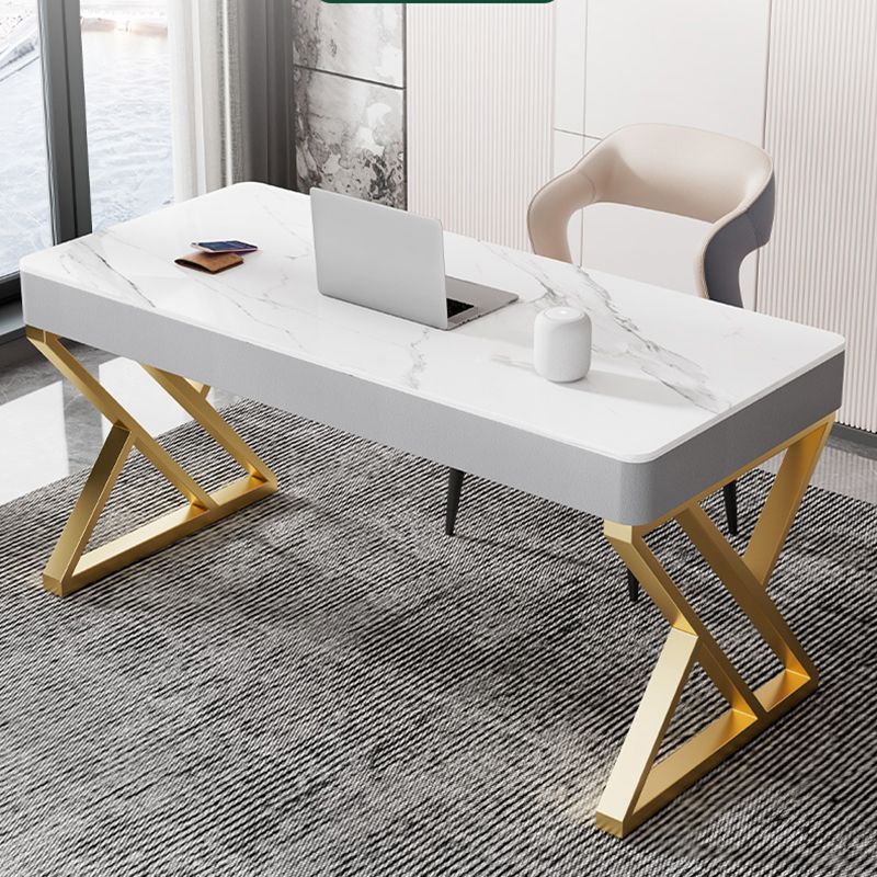 Glam Style Stone Writing Desk Rectangle Metal Office Desk voor kantoor