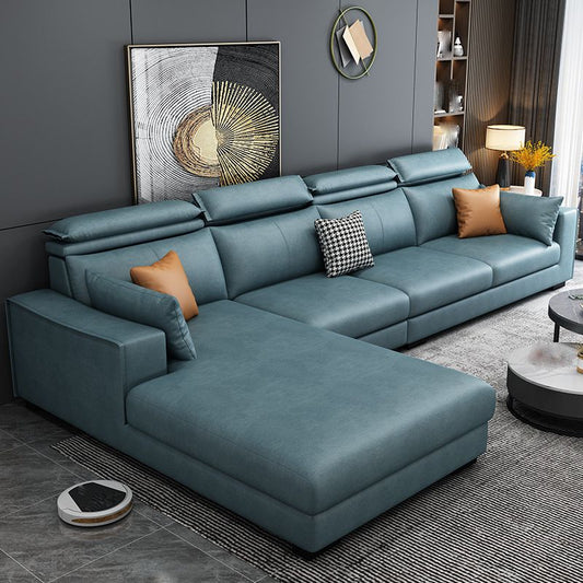 Faux Leather L-Shape Sectional Recessed Arm Sofa and Chaise with Pillowed Back Cushions Clearhalo 'furn' 'furn_sectionals' 'Furniture' 'furniture_sectionals' 'kitchen' 'kitchen_sectionals' 'Living Room Furniture' 'Sectionals' 1200x1200_b8e0e836-c607-415c-8449-ef31a7634359
