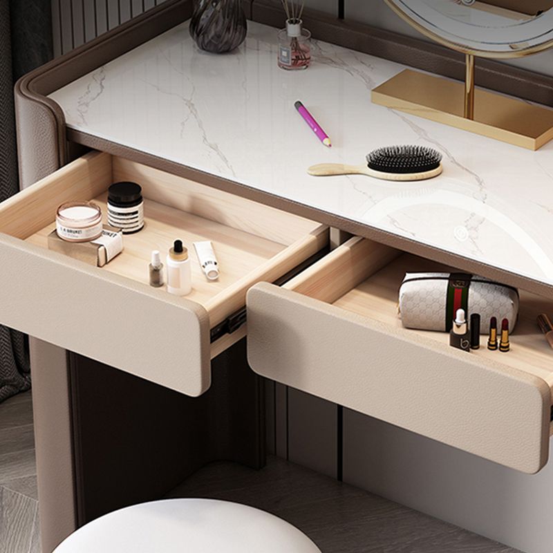2 Storage Drawers Make-up Vanity Stool Set Faux Leather Dressing Table