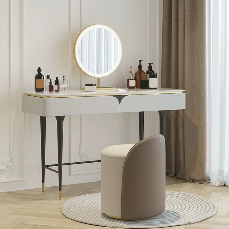 Weißer Waschtisch-Make-up-Eitelkeit Stone Top Spintenstühle Set