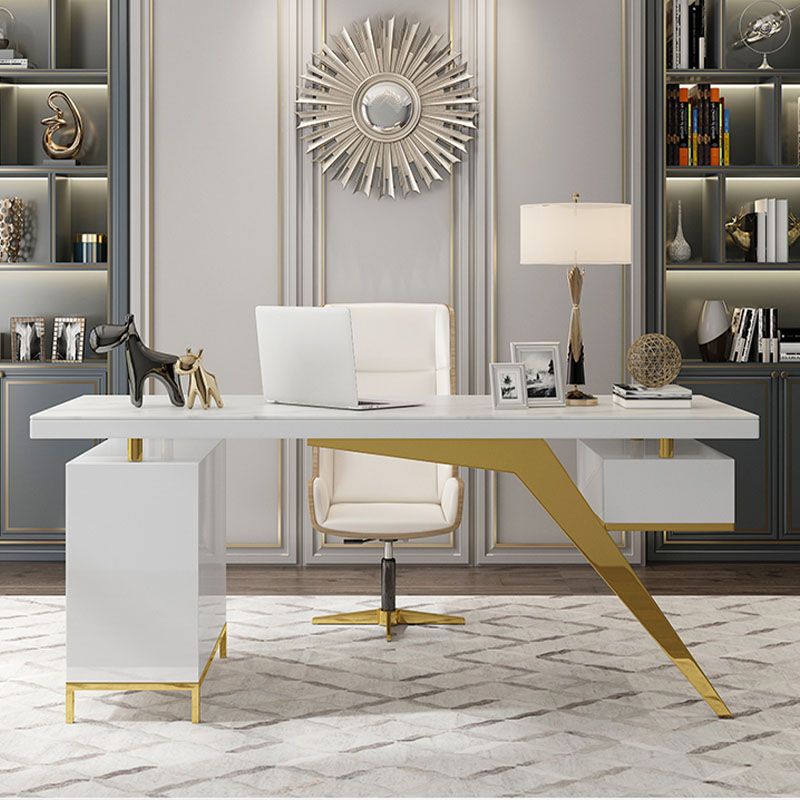 Glam en marbre bureau de bureau armoire de rangement de rangement bureau de piédestal en gris et blanc