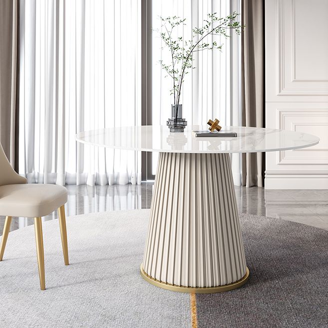 Round Traditional Luxury Dining Room Table White Sintered Stone Table with White Pedestal Base Clearhalo ' dining_table' 'Dining Tables & Seating' 'Dining Tables' 'furn' 'furn_dining_table' 'Furniture' 'furniture_dining_table' 'Kitchen & Dining Furniture' 'kitchen&dining_furn' 'kitchen' 'kitchen_dining_table' 1200x1200_b8f0f369-f067-4d80-9c07-2ed2bcab549f