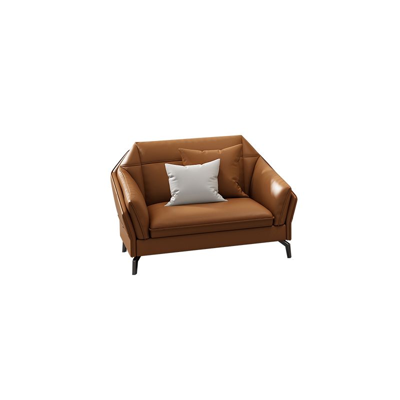 Sloped Arms Genuine Leather Sectional Sofa 35.43"High Cushion Back Sofa, Dark Brown Clearhalo 'furn' 'furn_sectionals' 'Furniture' 'furniture_sectionals' 'kitchen' 'kitchen_sectionals' 'Living Room Furniture' 'Sectionals' 1200x1200_b8f26bef-4cfc-451c-a32b-afcc8aaff458