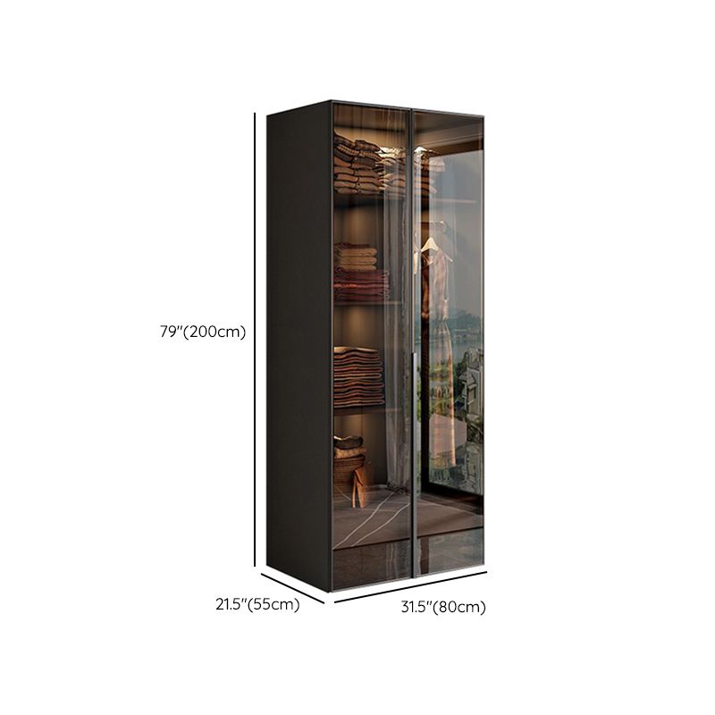 Modern Style Glass Wardrobe Bedroom Wardrobe Closet with Soft Close Door Clearhalo 'Armoires & Wardrobes' 'armoires_wardrobes' 'Bedroom Furniture' 'furn' 'furn_armoires_wardrobes' 'Furniture' 1200x1200_b8f55eb6-1768-4e1e-b9c8-86ab32a714f7