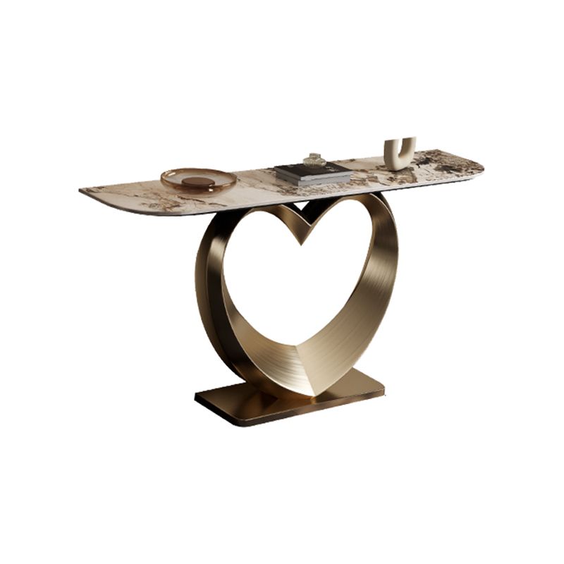 Half Moon Shape Contemporary Console Table Gold Stone Console Sofa Table Clearhalo 'Console Tables' 'console_tables' 'Entry & Mudroom Furniture' 'furn' 'furn_console_tables' 'Furniture' 1200x1200_b8f8f4dd-c485-4010-9799-e4ca022d3bec