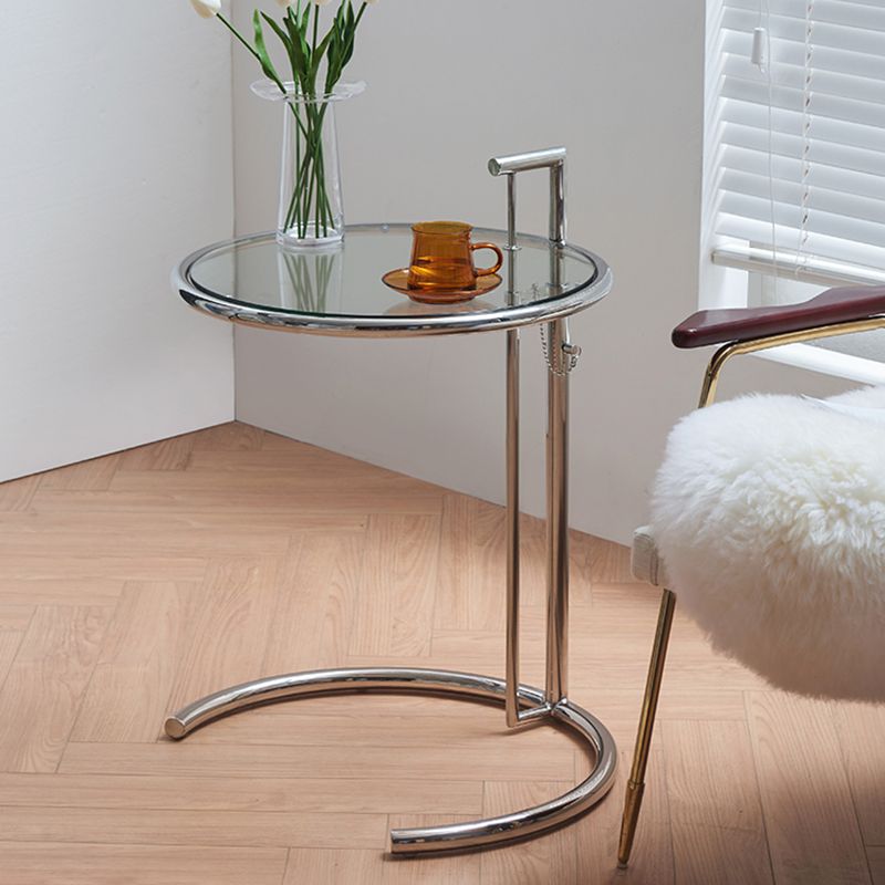 Moderne 20-inch ronde glazen bovenste eindtafel metalen c bijzettafel- verstelbare hoogte