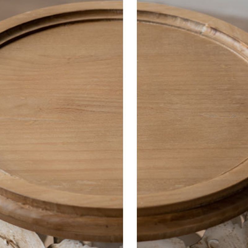 素朴なソリッドウッドラウンドトップトップハンドドラムエンドテーブルと金属ベース