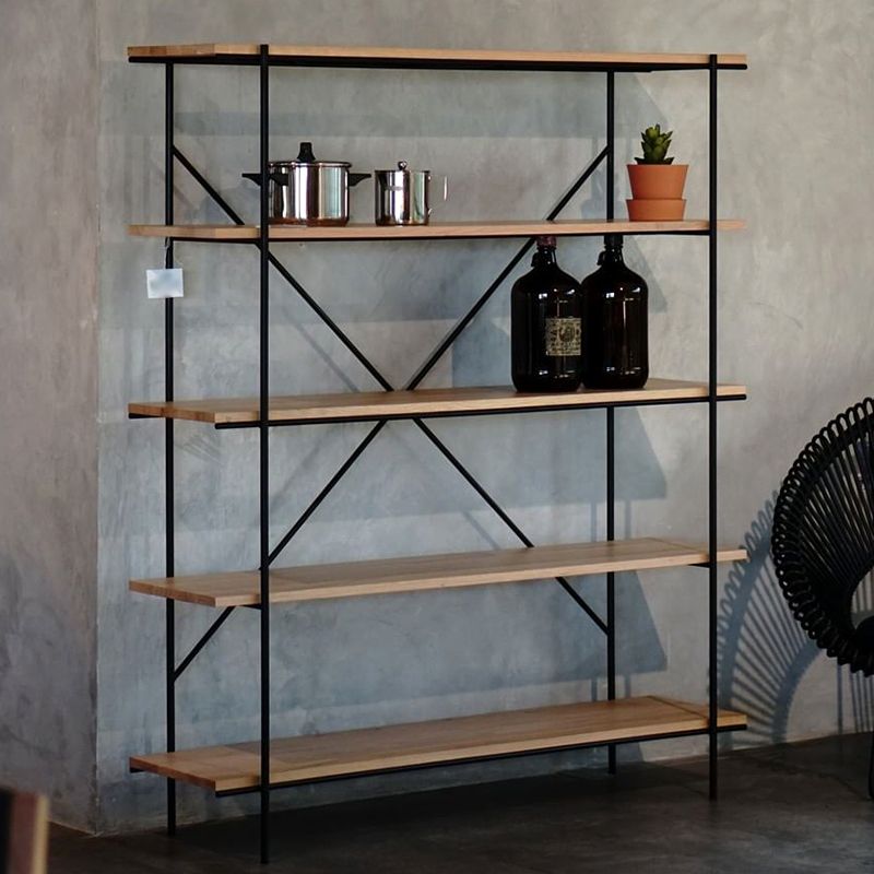 5-Shelf Industrial Open Etagere Bookshelf with Iron Frame Pine Wood Shelf Clearhalo 'Bookcases' 'furn' 'furn_bookcases' 'Furniture' 'furniture_bookcases' 'kitchen' 'kitchen_bookcases' 'Living Room Furniture' 'Office Furniture' 1200x1200_b8fb3f09-d4c7-46aa-ba53-756a8ab10e9a