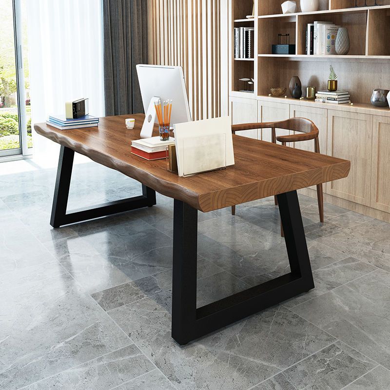 Industrial Rectangle Solid Wood Standard Height Double Pedestal Dining Table Clearhalo 'Dining Tables & Seating' 'Dining Tables' 'dining_table' 'furn' 'furn_dining_table' 'Furniture' 'Kitchen & Dining Furniture' 1200x1200_b8fcc2f4-5aa1-4190-9932-a4998e00ed48