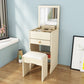 Scandinavian Engineered Wood Dressing Table Set with Mirror and Padded Stool