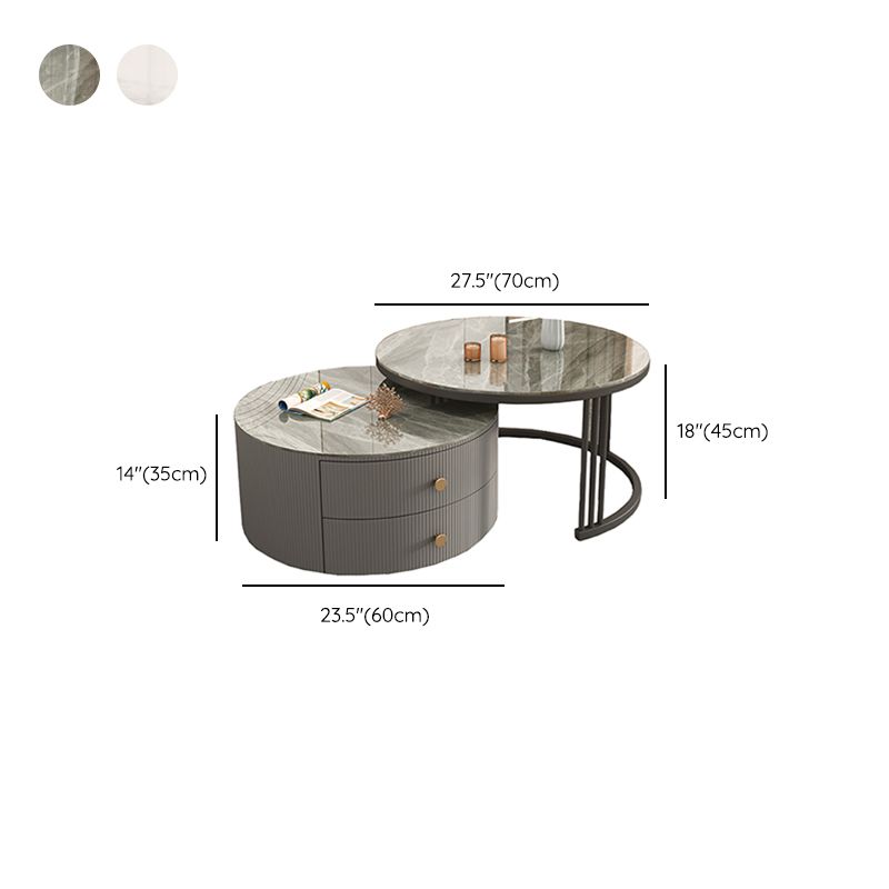 Frame 2 Nesting Coffee Table with 2 Drawers Modern Slate/Glass Round Coffee Table Set Clearhalo 'Coffee & Accent Tables' 'Coffee Tables' 'coffee_tables' 'furn' 'furn_coffee_tables' 'Furniture' 'Living Room Furniture' 1200x1200_b8ffc5c2-591a-409e-80fc-9d91470c2026