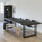 Rectangle Industrial Dining Table Solid Wood Double Pedestal Table with Metal Base Clearhalo ' dining_table' 'Dining Tables & Seating' 'Dining Tables' 'furn' 'furn_dining_table' 'Furniture' 'furniture_dining_table' 'Kitchen & Dining Furniture' 'kitchen&dining_furn' 'kitchen' 'kitchen_dining_table' 1200x1200_b9007a30-1f69-4ec6-b402-c8967c5ce036