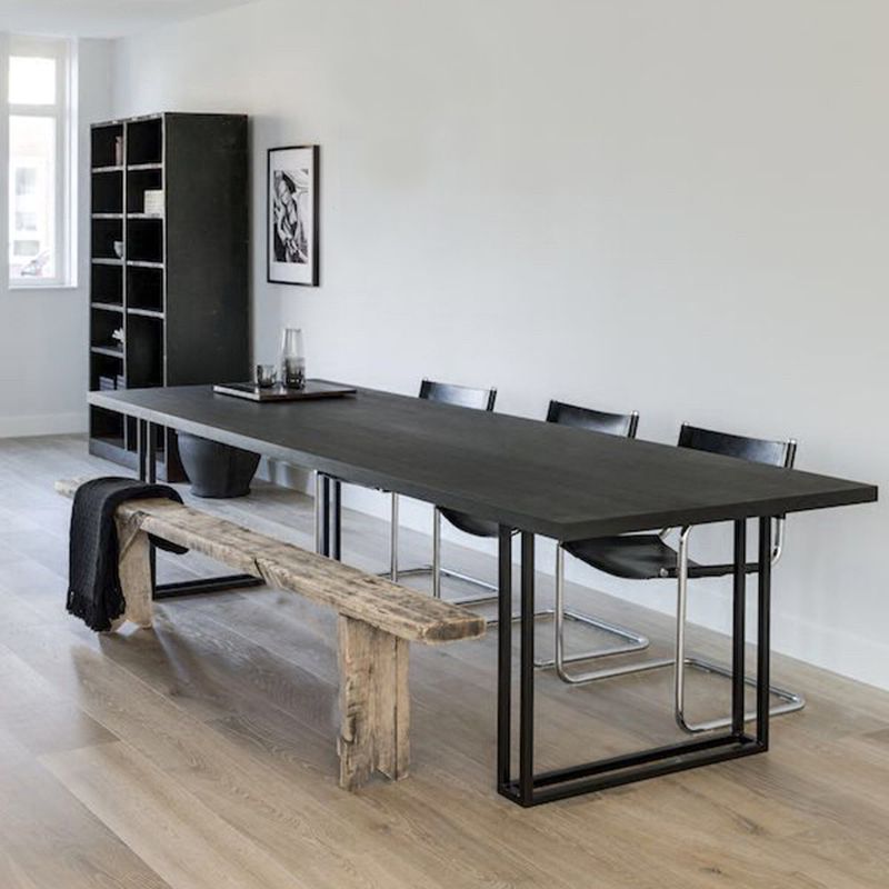 Rectangle Industrial Dining Table Solid Wood Double Pedestal Table with Metal Base Clearhalo ' dining_table' 'Dining Tables & Seating' 'Dining Tables' 'furn' 'furn_dining_table' 'Furniture' 'furniture_dining_table' 'Kitchen & Dining Furniture' 'kitchen&dining_furn' 'kitchen' 'kitchen_dining_table' 1200x1200_b9007a30-1f69-4ec6-b402-c8967c5ce036