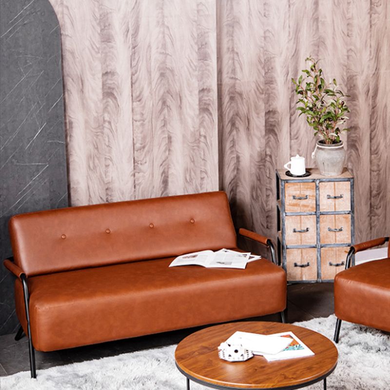 Tufted Back PU Leather Sofa Mid-Century Modern 3-seater Sofa -57" W