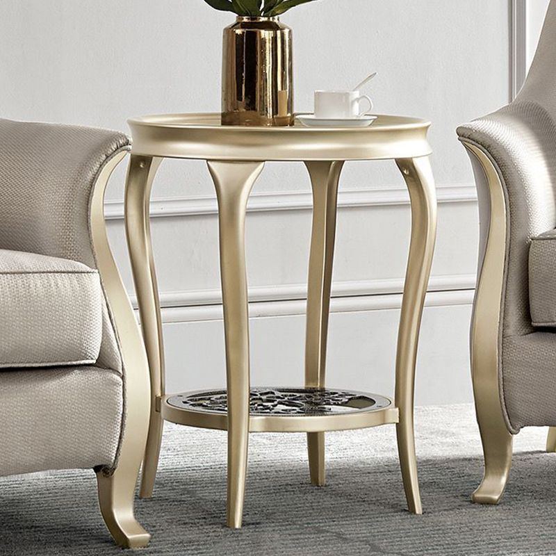 Table d'appoint en verre rond de 25,6 "de haut en bois à 4 jambes table de bout avec étagère