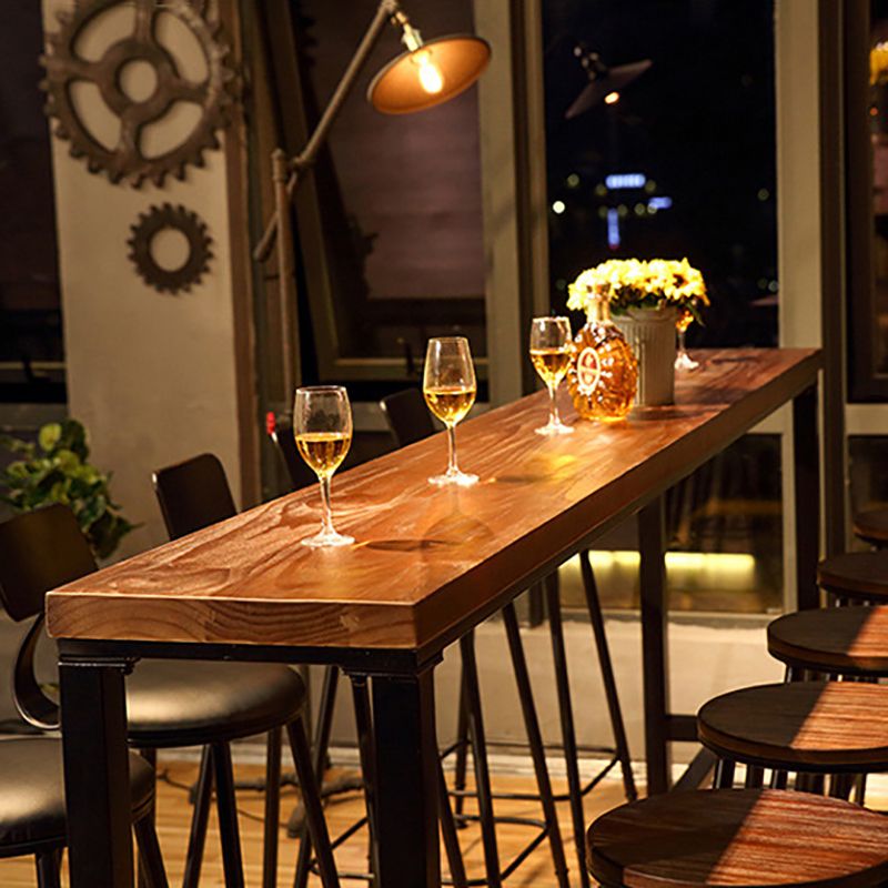 Brown Trestle Industrial Cocktail Bar Table Rectangle Footrest Indoor Bar Wine Table Clearhalo 'Bar Furniture' 'Bar Tables' 'bar_tables' 'furn' 'furn_bar_tables' 'Furniture' 'furniture_bar_tables' 'Kitchen & Dining Furniture' 1200x1200_b9029620-1f04-43df-b53f-c6ee4a9ef16f