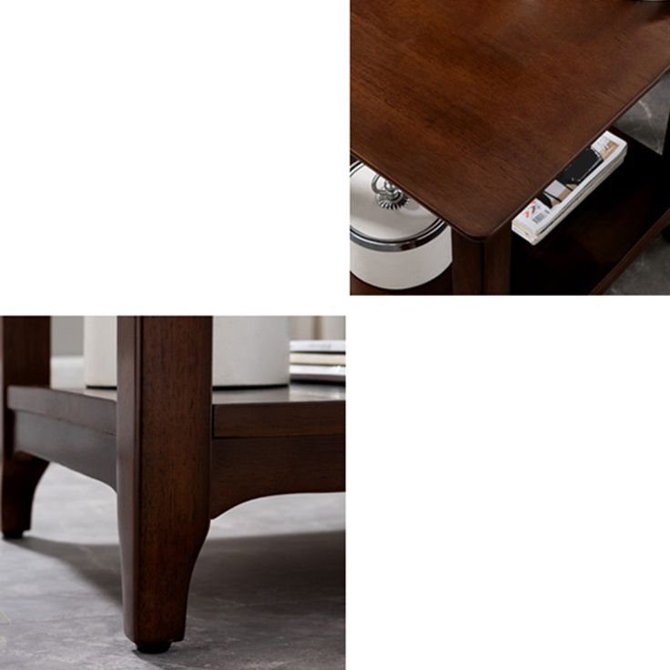 Modernistisches massives Holz 4 Beine quadratische Doppelstufe Akzent -Beistelltisch