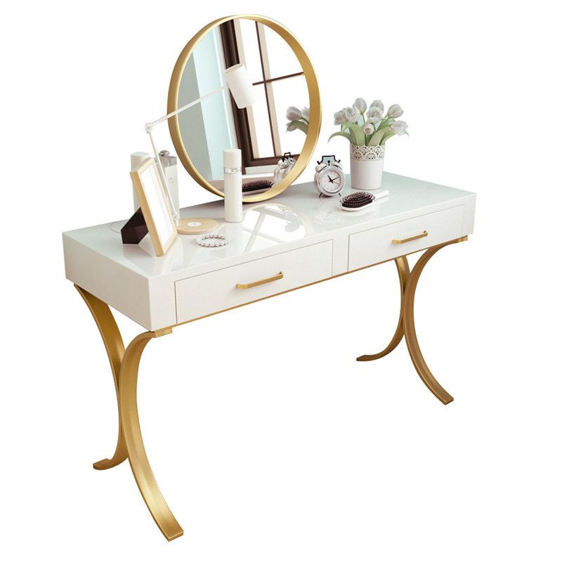 15.74" Wide Bedroom Dressing Table White Gold Make-up Vanity with 4 Storage Drawers
