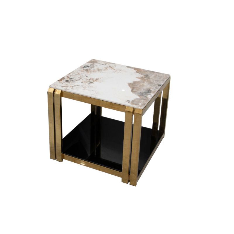 Mid-Century Modern Stone Top End Table Stainless Steel Frame Sofa Side Table Clearhalo 'Coffee & Accent Tables' 'End & Side Tables' 'end_side_table' 'end_side_tables' 'furn' 'furn_end_side_tables' 'Furniture' 'furniture_end_side_table' 'Living Room Furniture' 1200x1200_b90aa3eb-5e6b-4014-93bc-edcdd8a20140