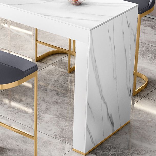 Glam White Wood Bar Dining Table with White Stone Top Rectangle Indoor Bistro Table Clearhalo 'Bar Furniture' 'Bar Tables' 'bar_tables' 'furn' 'furn_bar_tables' 'Furniture' 'furniture_bar_tables' 'Kitchen & Dining Furniture' 1200x1200_b90e9e78-a5fa-4cdc-85fd-128f068b8f59