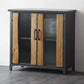 Metal & Wood Accent Cabinet Industrial Style Glass Paned Storage Cabinet