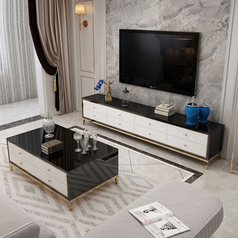 Enclosed Storage TV Media Stand Glass Media Console with Drawers Clearhalo 'furn' 'furn_tv_stands_entertainment_centers' 'Furniture' 'Living Room Furniture' 'TV Stands & Entertainment Centers' 'TV Stands & Media Storage Furniture' 'tv_stands_entertainment_centers' 1200x1200_b9169198-374b-4965-8c77-98bb54b3aea7