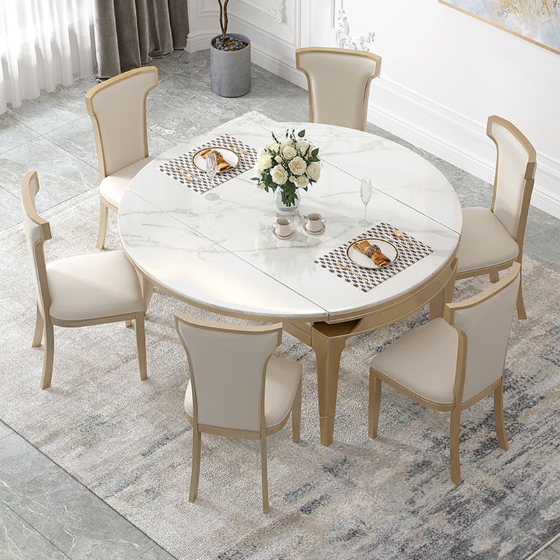 Juego de mesa de comedor de piedra blanca moderna 1/2/5/7 PCS Altura estándar Set de comedor formal