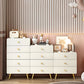 Commode de chambre blanche et rose, coffre de rangement en bois de style moderne avec plusieurs tiroirs