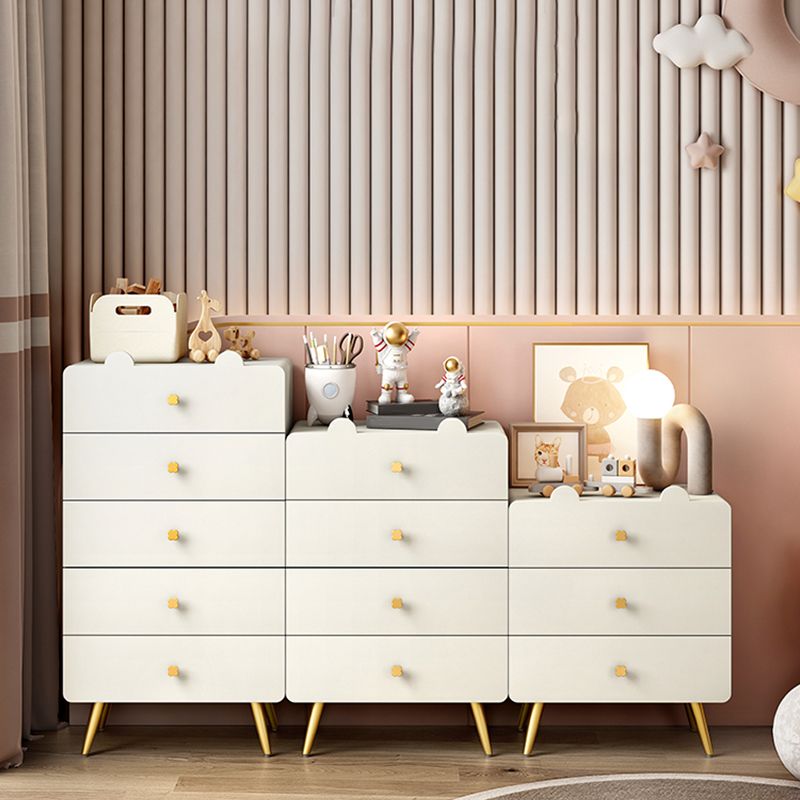 Commode de chambre blanche et rose, coffre de rangement en bois de style moderne avec plusieurs tiroirs