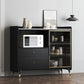 Zwarte open opbergserver Glam Wood Dining Server met 2 lades