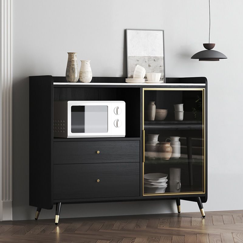 Zwarte open opbergserver Glam Wood Dining Server met 2 lades
