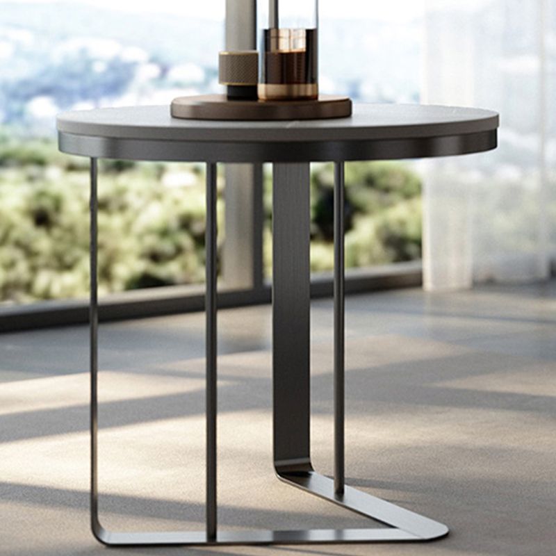 Contemporary Metallic C End Table Stone Round Slate Top Side End Table