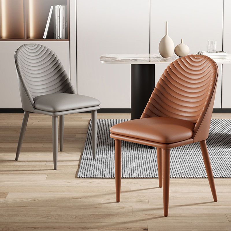 Minimalist Armless Solid Back Chair for Kitchen Leather Dining Chair