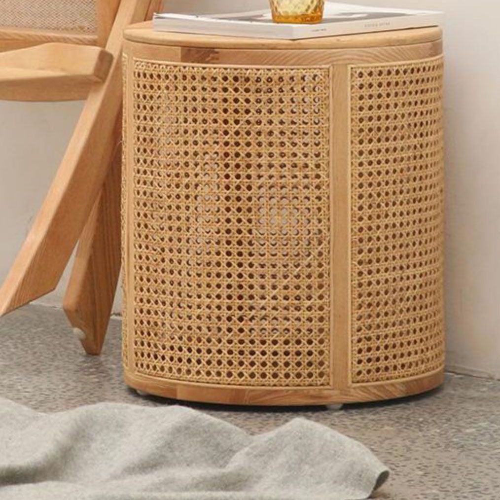 17.7" Tall Solid Wood Round Top Side Table Drum Base End Table with Storage