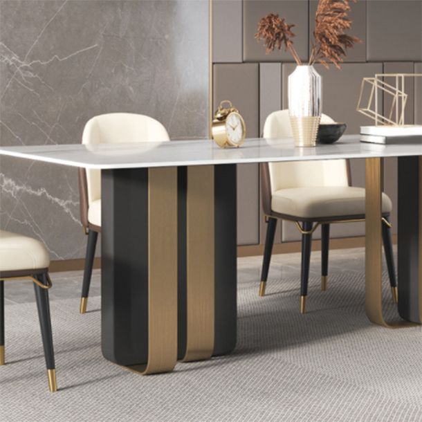 Glam Style Sintered Stone Dining Set Rectangle 1/4/5/6 Pieces Dining Set Clearhalo 'Dining Room Sets' 'Dining Tables & Seating' 'dining_room_set' 'furn' 'furn_dining_room_set' 'Furniture' 'Kitchen & Dining Furniture' 1200x1200_b924ce3f-8694-419c-9791-6fec0dccc5ba