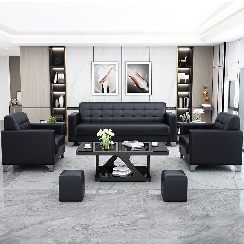 Sofá de cuero de sala de estar en asientos de durmiente con mechones negros con mechones negros