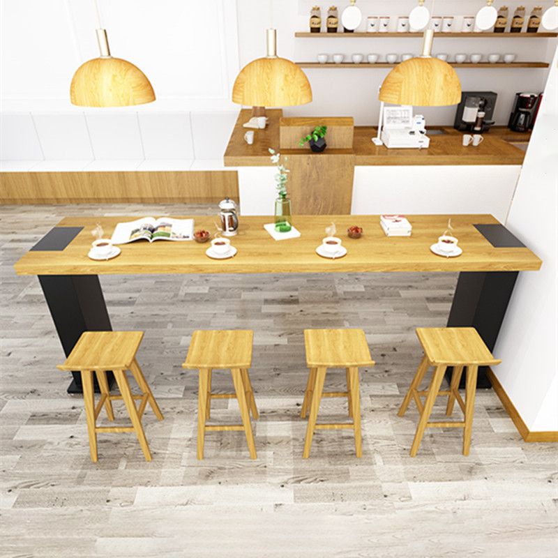 Table de bar rectangulaire industrielle Table de salle à manger de bar en bois massif de pin avec double piédestal