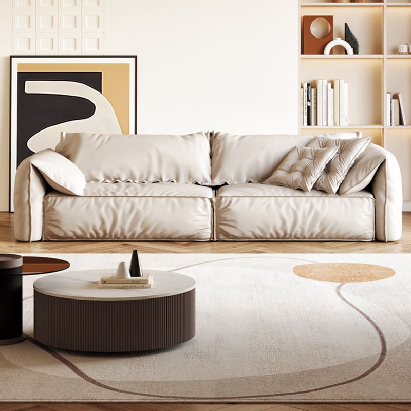 White Contemporary Faux Leather Pillow Top Arm Sofa with Bolster Pillows for Living Room Clearhalo 'furn' 'furn_sofas' 'Furniture' 'furniture_sofas' 'kitchen' 'kitchen_sofas' 'Living Room Furniture' 'Sofa' 'sofas' 1200x1200_b9297784-b05d-480e-bab8-8bda5bf70995