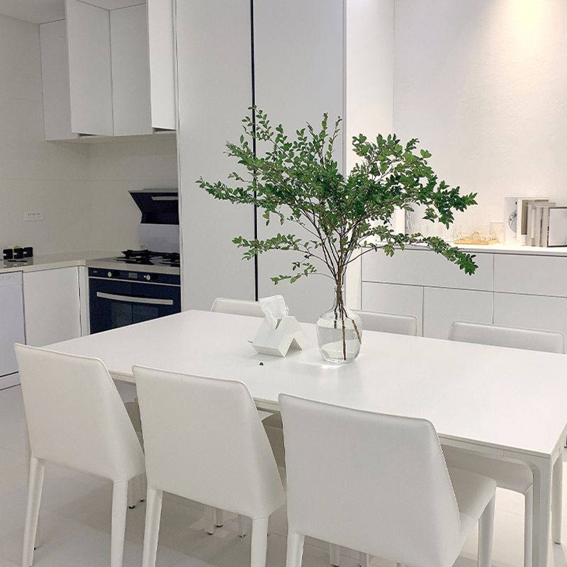 Sillas de comedor sin brazo de la espalda baja silla lateral moderna de cuero falso