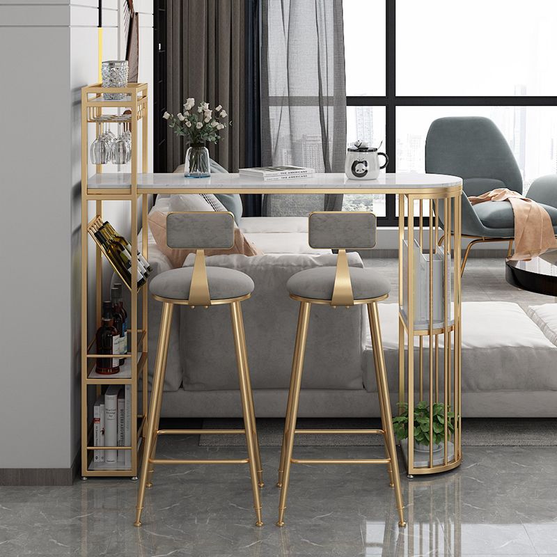 Glam Gold Iron Bar Table 41.3"H Marble White Top Bistro Table with Wine Glass Holders Clearhalo 'Bar Furniture' 'Bar Tables' 'bar_tables' 'furn' 'furn_bar_tables' 'Furniture' 'furniture_bar_tables' 'Kitchen & Dining Furniture' 'kitchen&dining_furn' 'kitchen' 1200x1200_b92ebffc-a973-454e-887d-2d6b41c5d934