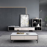 White Contemporary 4 Legs Slate Rectangular Coffee Cocktail Table