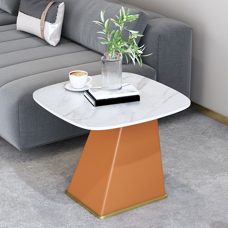 Rectangular Stone End Table Modernism Pedestal Side Table, 23.6" W x 19.7" D x 23.6" H