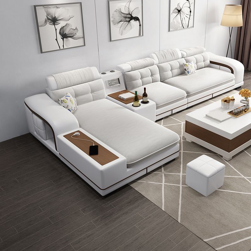 Velvet and Faux Leather Sloped Arms Modular Sectionals Sofa for Living Room Clearhalo 'furn' 'furn_sectionals' 'Furniture' 'Living Room Furniture' 'Sectionals' 1200x1200_b9329fd2-0c29-498e-a987-25c088ac4993