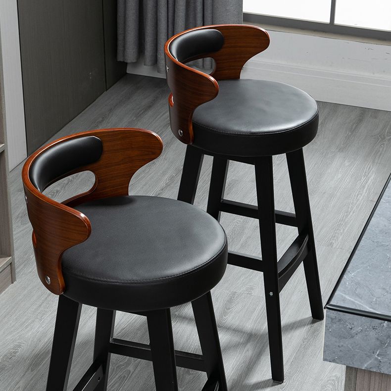 Scandinavian Wood Round Seat Stool Faux Leather Low Back Upholstered Counter Stool Clearhalo 'Bar Furniture' 'Bar Stools' 'bar_stools' 'furn' 'furn_bar_stools' 'Furniture' 'Kitchen & Dining Furniture' 1200x1200_b932ad51-fccc-402b-95c3-9afacb1a10ef