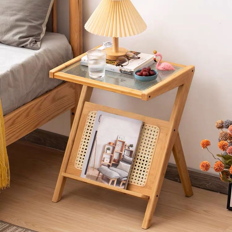 Moderne stijl bamboe riet materiaal glas desktop grijs/tan/transparante rechthoek bijzettafel