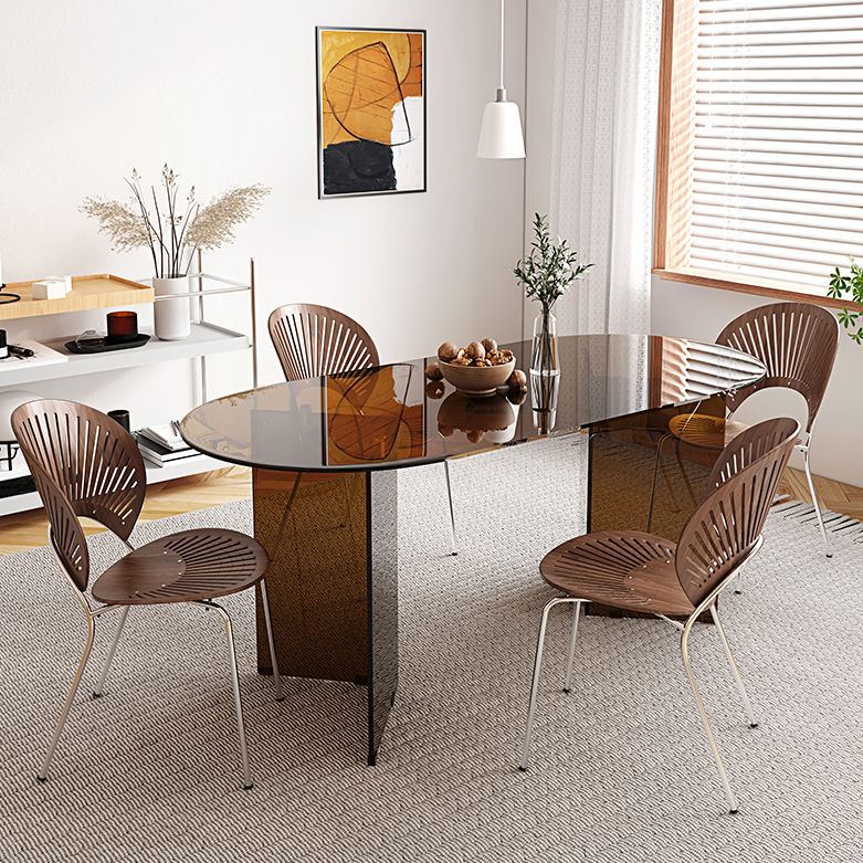 Glass Dining table Modern Oval Dining Table with Double Pedestal