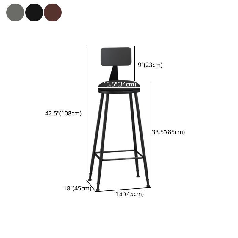 Modern Backrest Counter Stool Iron Cafe Bar Stool with Leather Cushion and Pedal Clearhalo 'Bar Furniture' 'Bar Stools' 'bar_stools' 'furn' 'furn_bar_stools' 'Furniture' 'furniture_bar_stools' 'Kitchen & Dining Furniture' 1200x1200_b93a4f72-7bca-4e08-90fc-b2384259154d